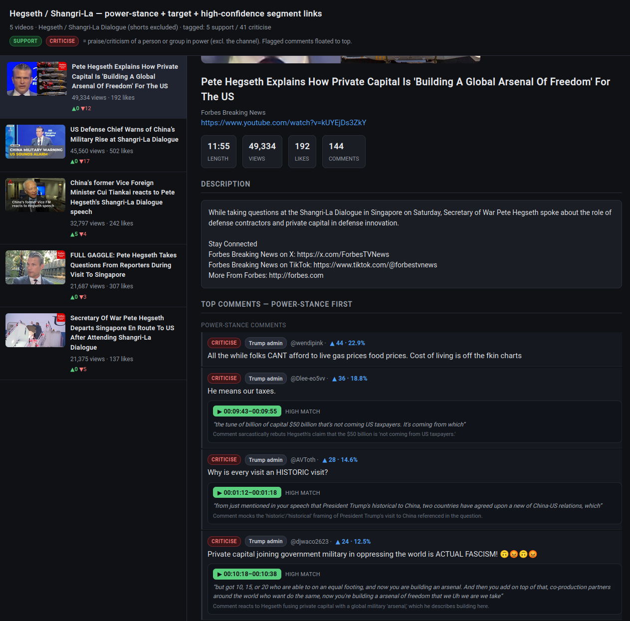 YouTube Video Analysis screenshot